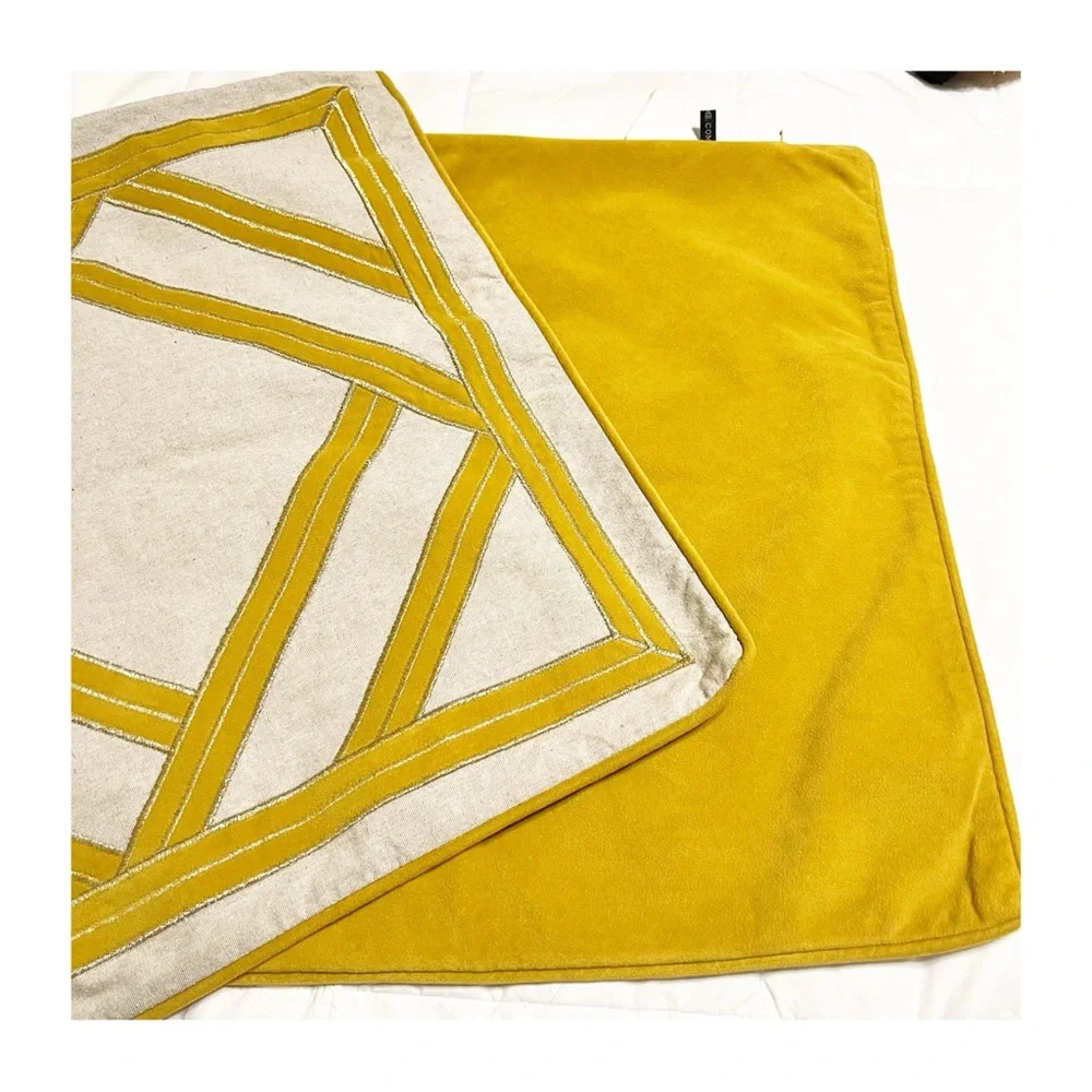 Rodeo Home Pair of Yellow Cream Geometric Pillow Covers 20x20 Textured Velvet